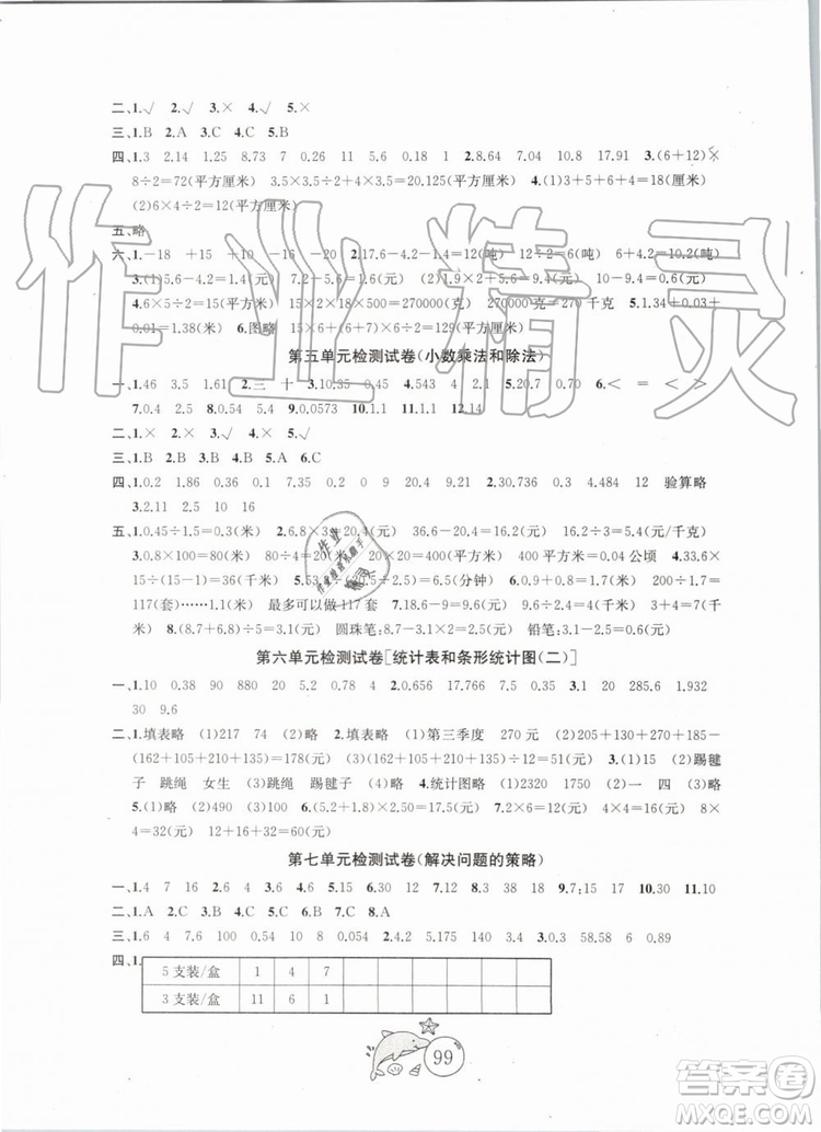 2019秋國標(biāo)蘇教版金鑰匙1+1目標(biāo)檢測數(shù)學(xué)五年級上冊參考答案