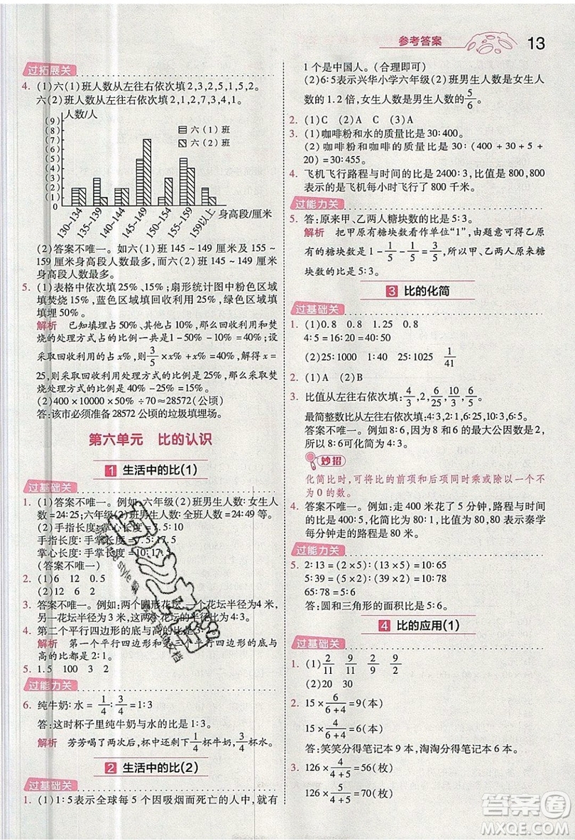 南京師范大學(xué)出版社天星教育2019一遍過小學(xué)數(shù)學(xué)六年級(jí)上冊(cè)BSD北師大版參考答案