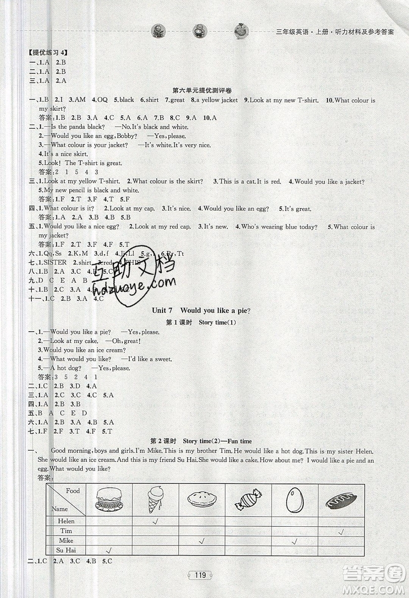 金鑰匙2019提優(yōu)訓(xùn)練課課練三年級(jí)上冊(cè)英語(yǔ)國(guó)標(biāo)江蘇版參考答案