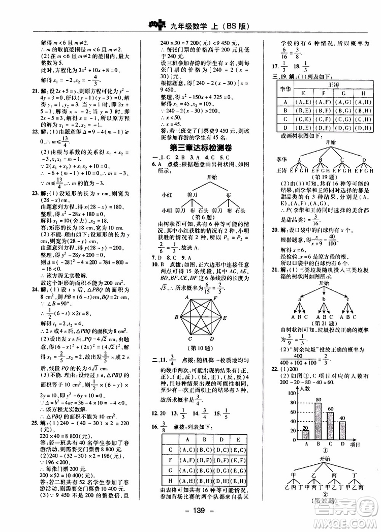 榮德基2019秋典中點綜合應(yīng)用創(chuàng)新題數(shù)學(xué)九年級上冊BS版北師大版參考答案