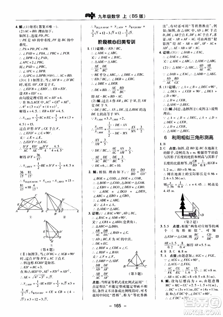 榮德基2019秋典中點綜合應(yīng)用創(chuàng)新題數(shù)學(xué)九年級上冊BS版北師大版參考答案