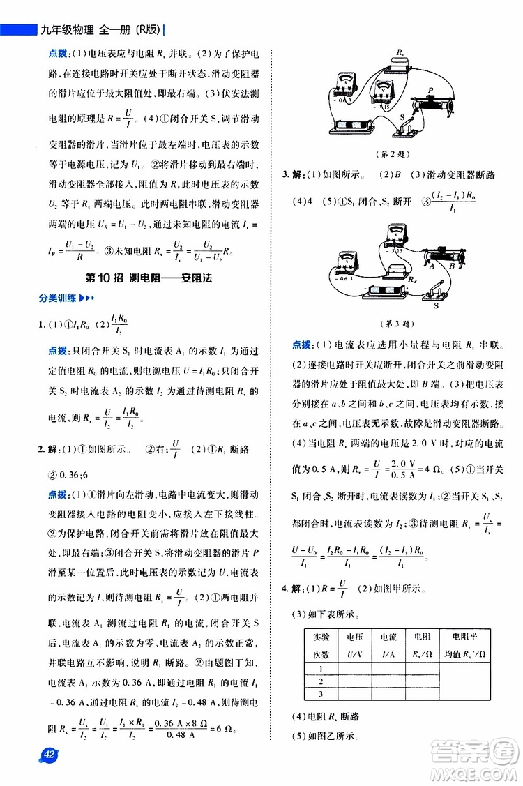 榮德基2019秋典中點(diǎn)急速提分法物理九年級(jí)全一冊(cè)R人教版參考答案