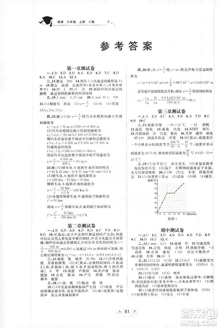 2019初中新課程學(xué)習(xí)與測評(píng)單元雙測八年級(jí)物理上冊(cè)A版答案