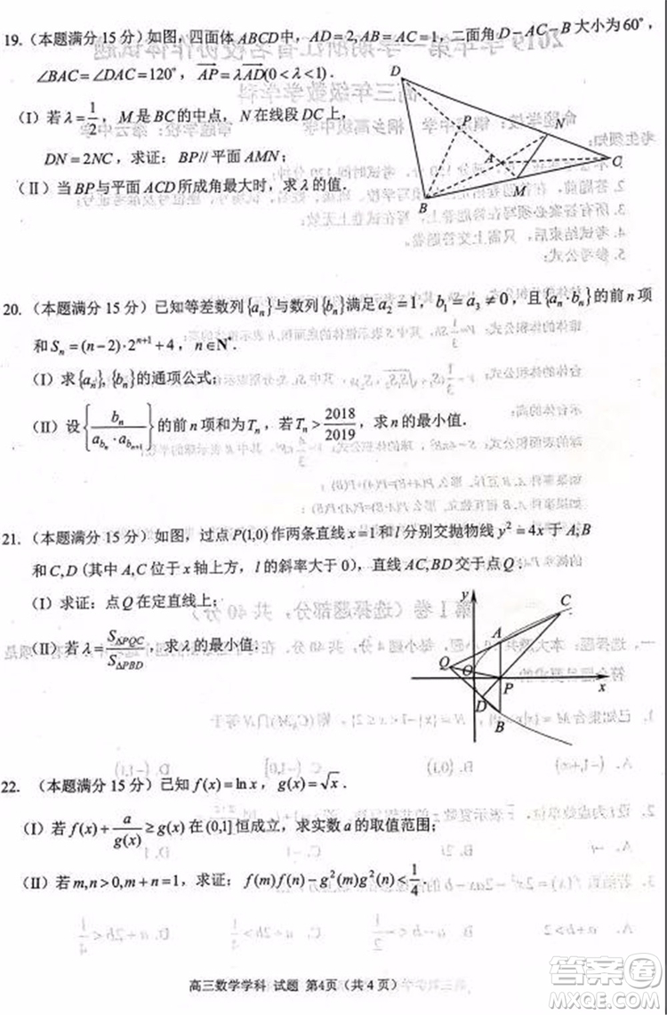 2020屆浙江名校協(xié)作體高三年級數(shù)學(xué)試題及答案