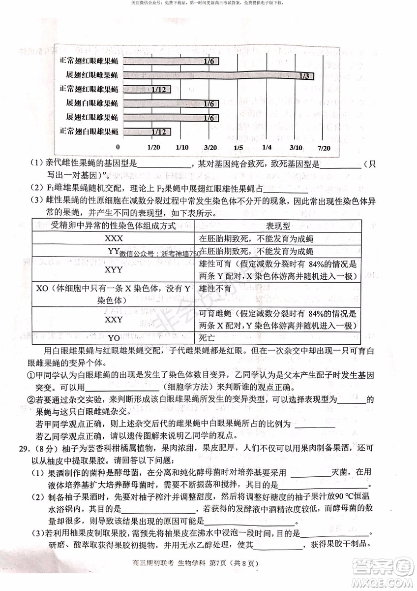 2019學(xué)年第一學(xué)期浙江七彩陽光聯(lián)盟期初聯(lián)考生物試題及答案