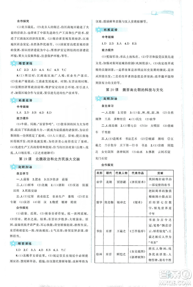 2019新課程學習與測評同步學習七年級中國歷史上冊人教版答案