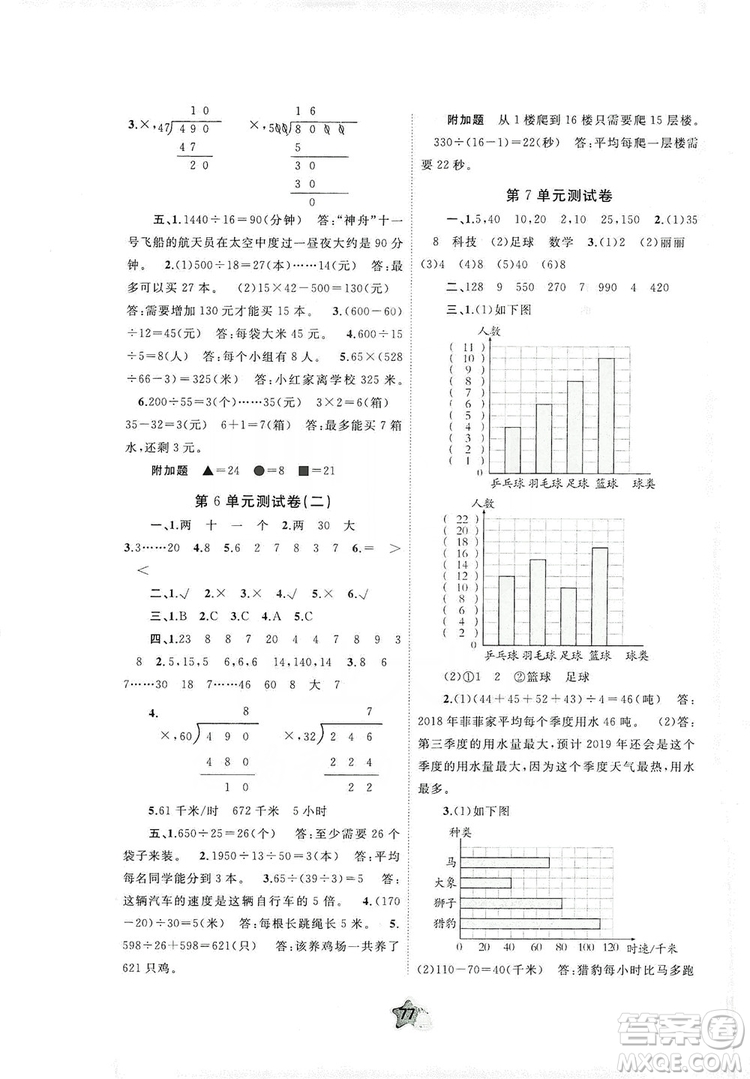 2019小學(xué)新課程學(xué)習(xí)與測(cè)評(píng)單元雙測(cè)四年級(jí)數(shù)學(xué)上冊(cè)A版答案