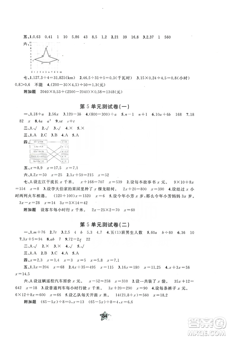 2019小學(xué)新課程學(xué)習(xí)與測評單元雙測5年級數(shù)學(xué)上冊A版答案