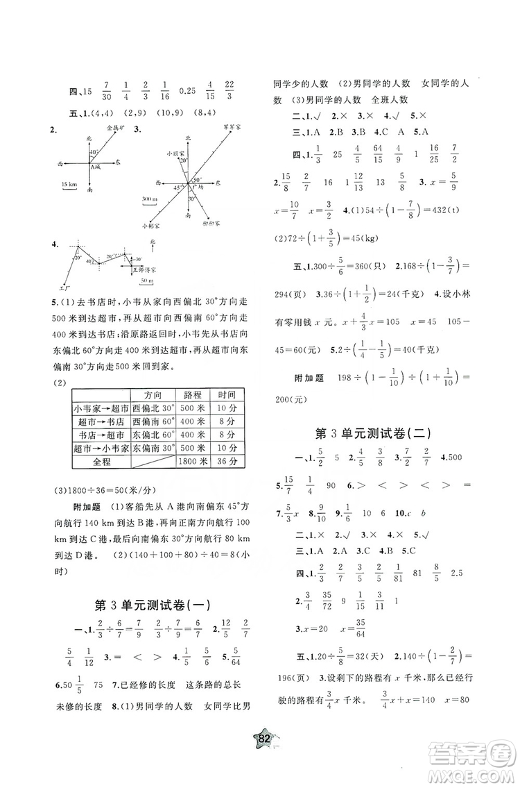 2019小學(xué)新課程學(xué)習(xí)與測(cè)評(píng)單元雙測(cè)六年級(jí)數(shù)學(xué)上冊(cè)A版答案