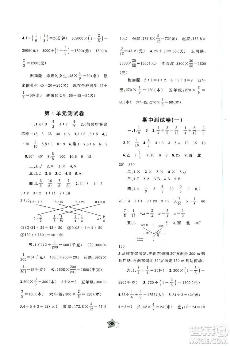 2019小學(xué)新課程學(xué)習(xí)與測(cè)評(píng)單元雙測(cè)六年級(jí)數(shù)學(xué)上冊(cè)A版答案