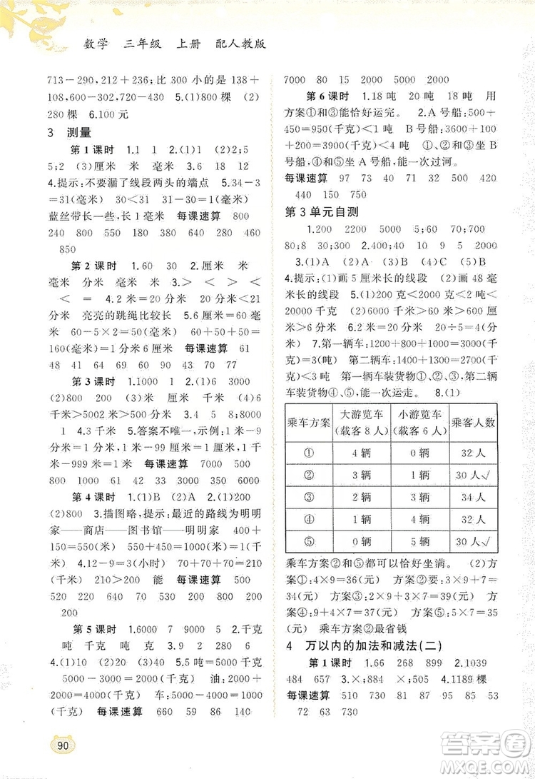 2019小學(xué)新課程學(xué)習(xí)與測評同步學(xué)習(xí)三年級數(shù)學(xué)上冊人教版答案