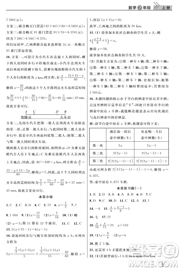 武漢出版社2019智慧學(xué)習(xí)課堂作業(yè)七年級(jí)數(shù)學(xué)人教版上冊(cè)答案