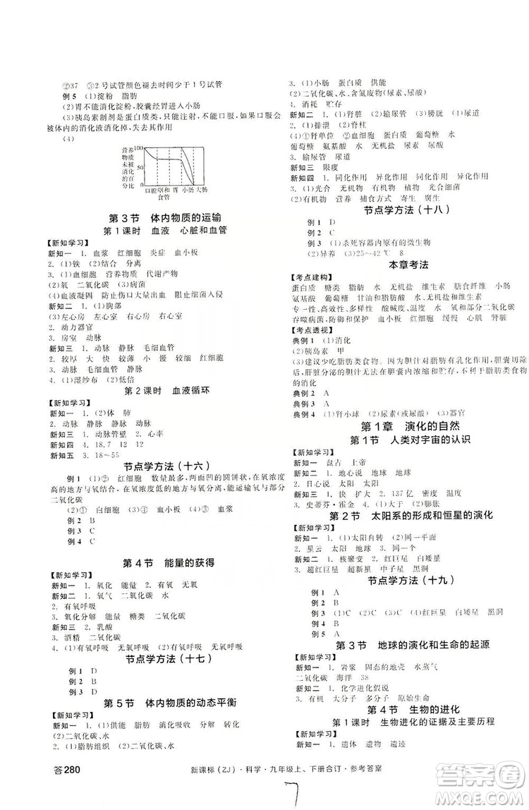 陽光出版社2019全品學(xué)練考學(xué)習(xí)手冊九年級科學(xué)上下冊合訂本浙教版答案