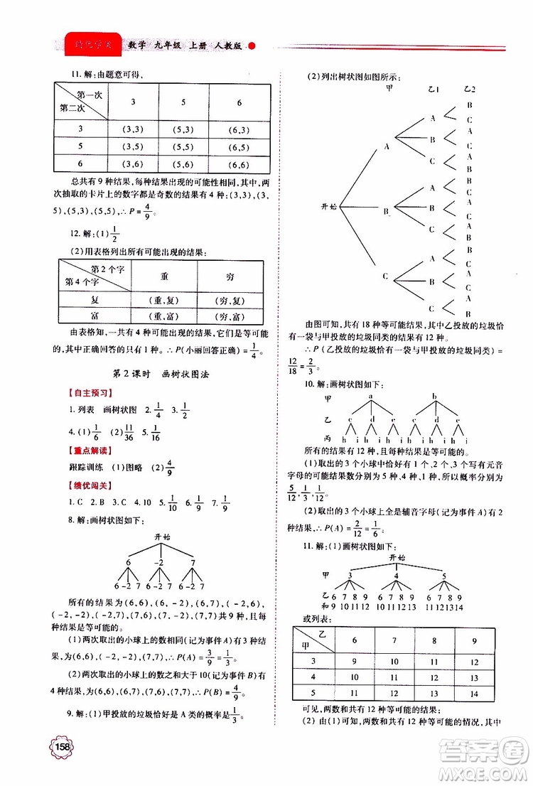 公告目錄教輔2019年績優(yōu)學(xué)案九年級上冊數(shù)學(xué)人教版答案