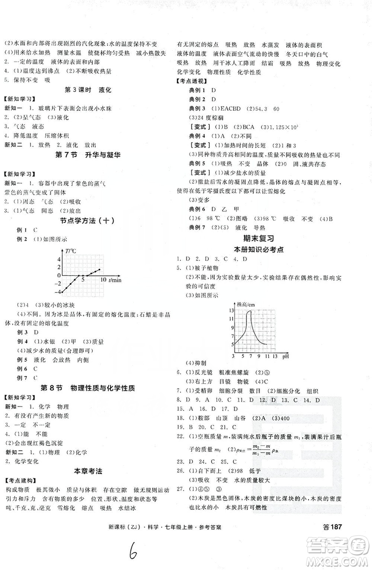 陽光出版社2019全品學(xué)練考學(xué)習(xí)手冊7年級(jí)上冊科學(xué)浙教版答案