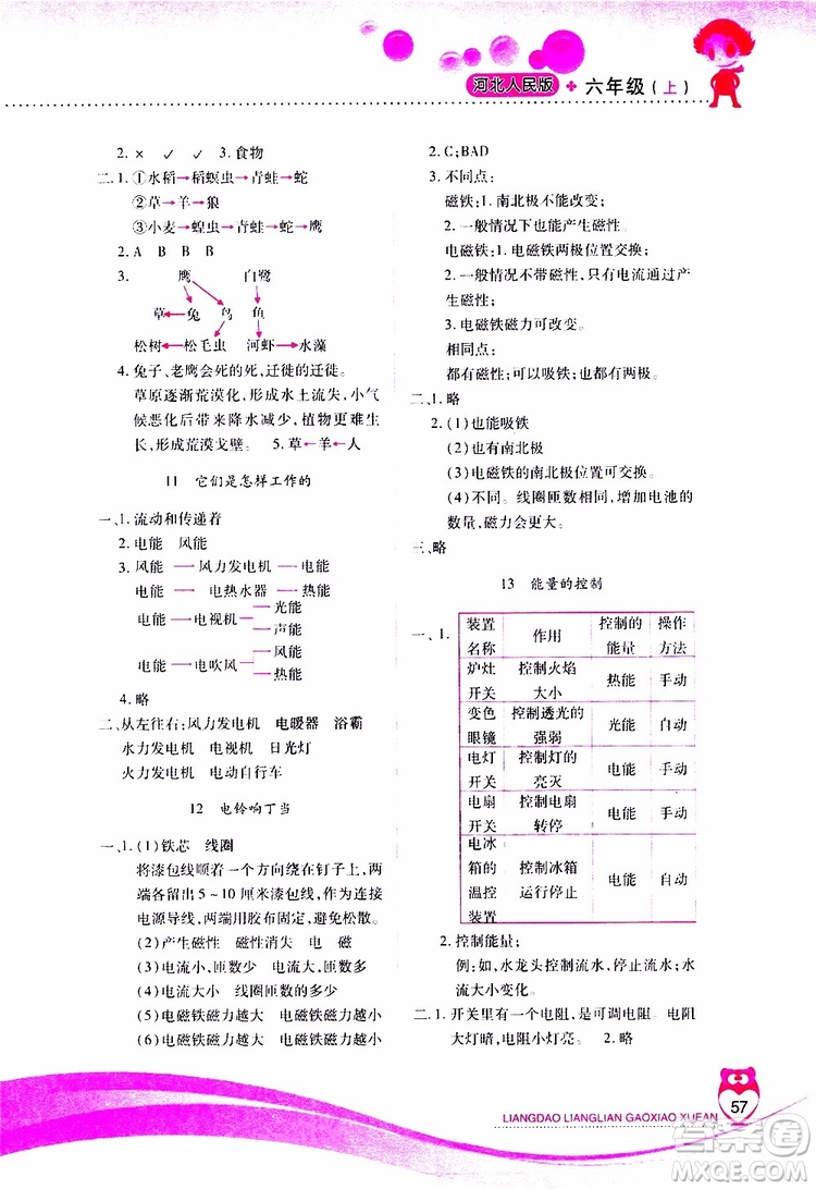 2019年新課標(biāo)兩導(dǎo)兩練高效學(xué)案科學(xué)六年級上冊河北人民版參考答案