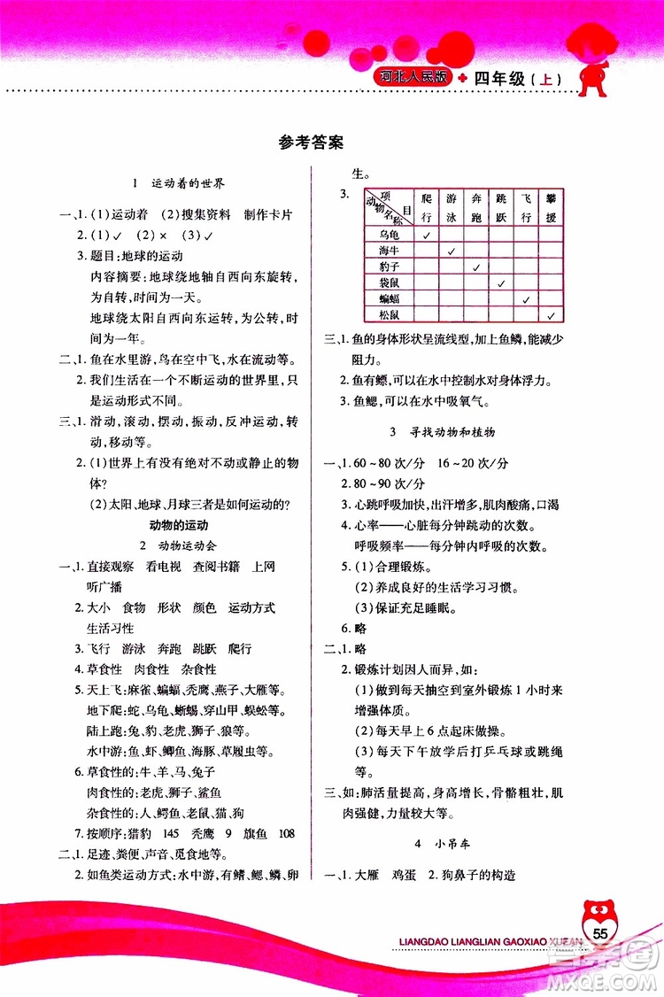 2019年新課標(biāo)兩導(dǎo)兩練高效學(xué)案科學(xué)四年級(jí)上冊(cè)河北人民版參考答案