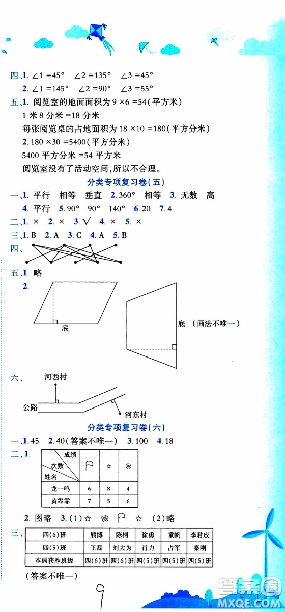 2019秋新版黃岡小狀元達(dá)標(biāo)卷四年級(jí)上冊數(shù)學(xué)人教版RJ參考答案