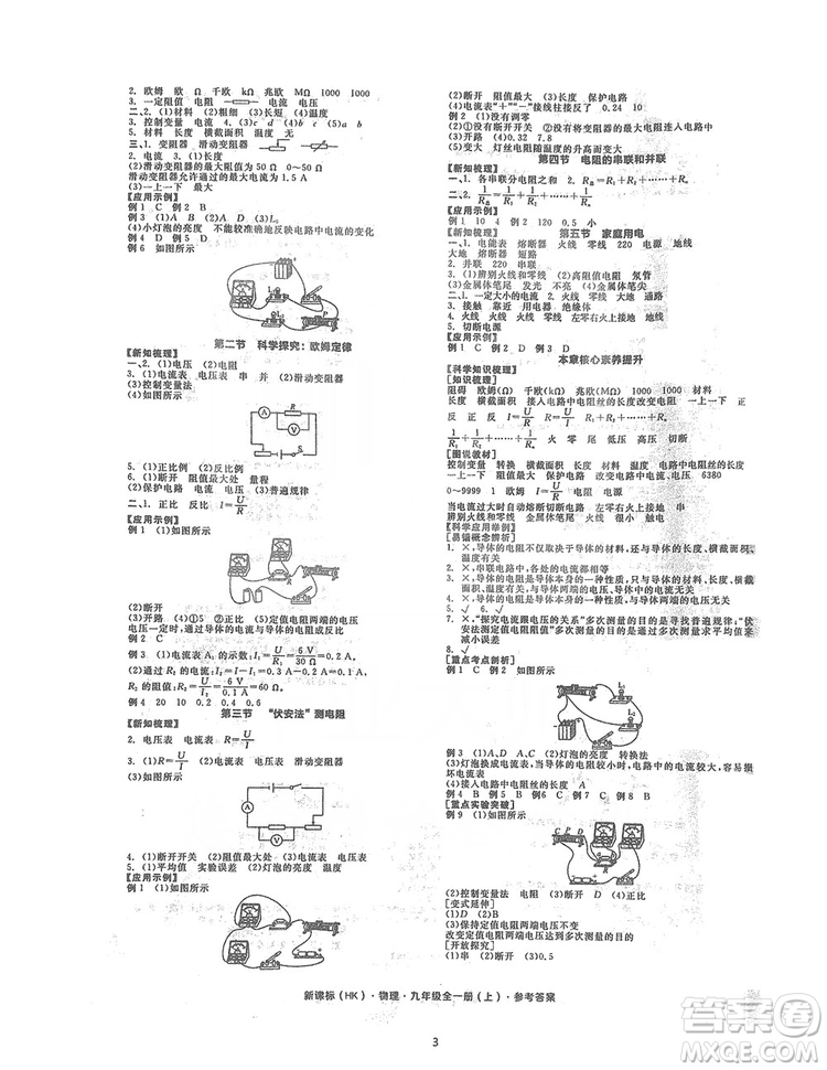 陽(yáng)光出版社2019全品學(xué)練考聽(tīng)課手冊(cè)九年級(jí)全一冊(cè)上冊(cè)物理人教版答案