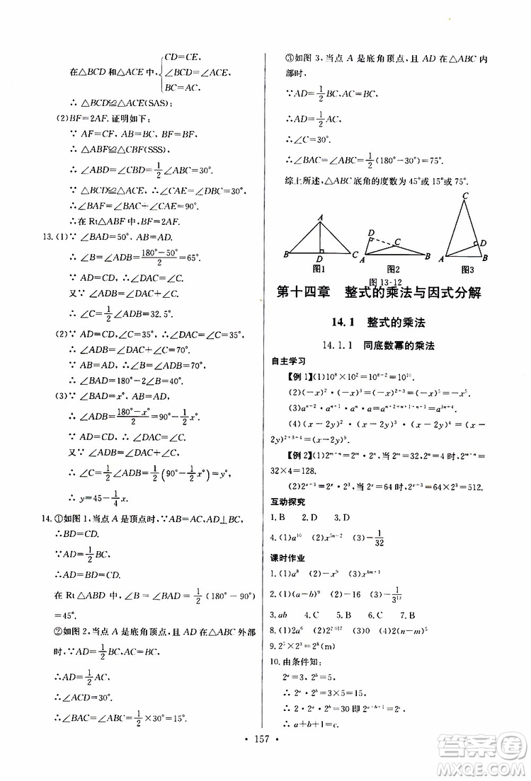 2019新版長江全能學(xué)案同步練習(xí)冊初中八年級上冊數(shù)學(xué)人教版參考答案