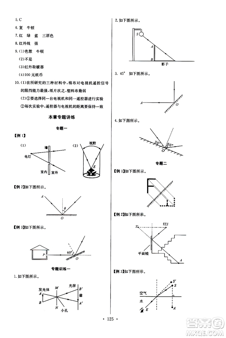 2019新版長(zhǎng)江全能學(xué)案同步練習(xí)冊(cè)物理八年級(jí)上冊(cè)人教版參考答案