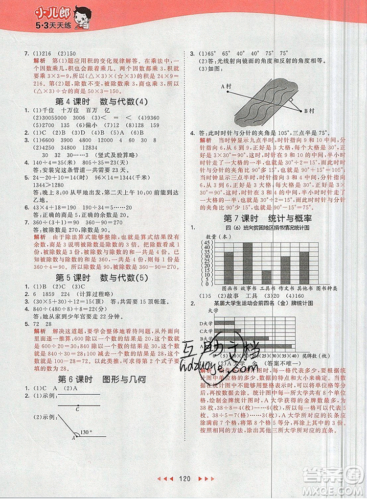 2019年53天天練小學數學四年級上冊青島版參考答案