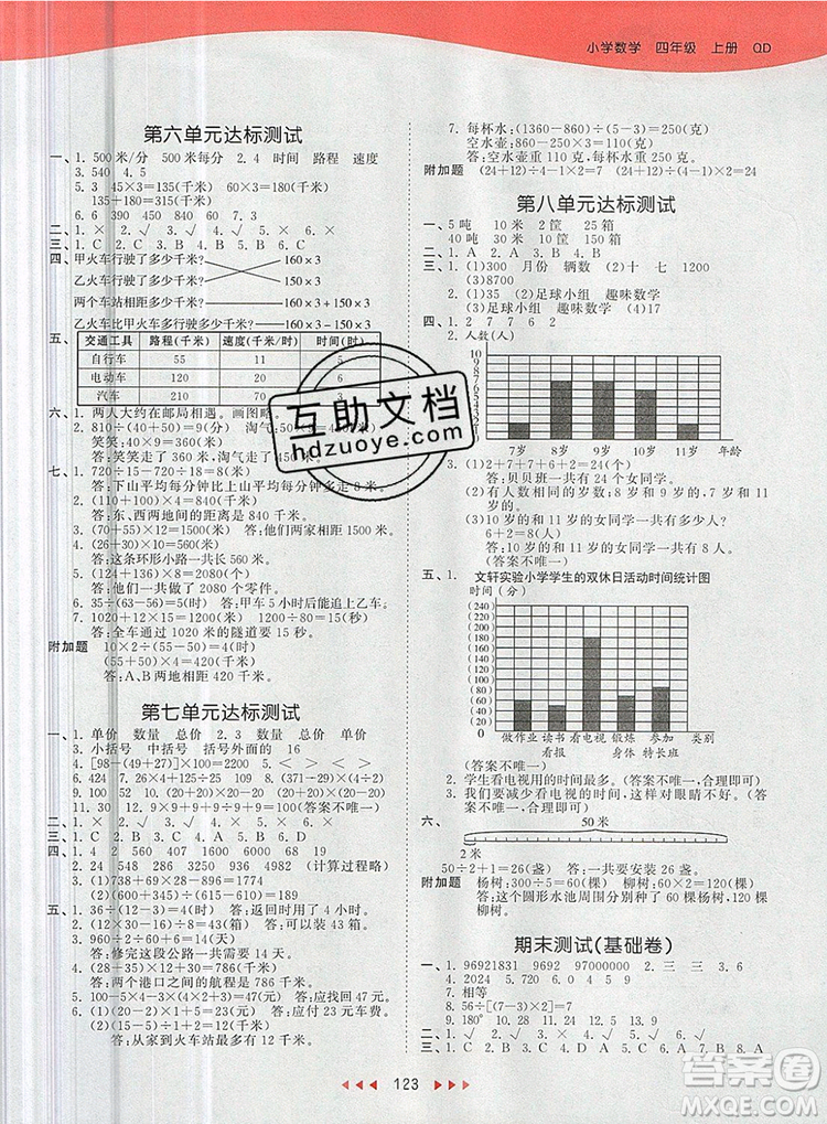 2019年53天天練小學數學四年級上冊青島版參考答案