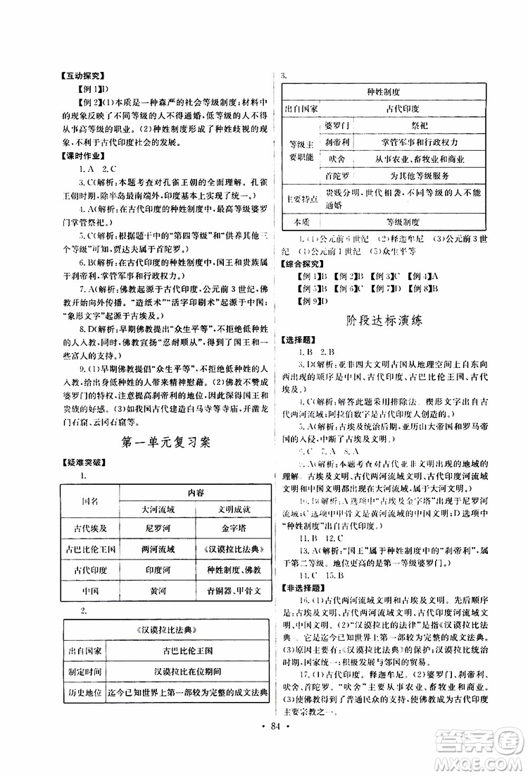 2019新版長江全能學(xué)案同步練習(xí)冊(cè)歷史九年級(jí)上冊(cè)人教版參考答案