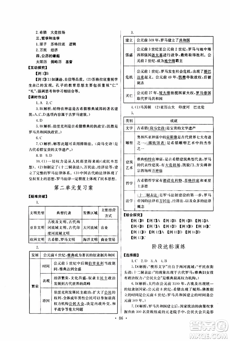 2019新版長江全能學(xué)案同步練習(xí)冊(cè)歷史九年級(jí)上冊(cè)人教版參考答案