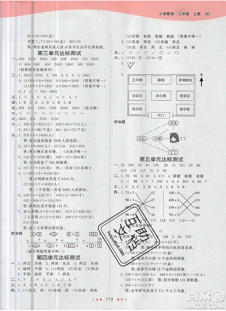 2019年53天天練小學(xué)數(shù)學(xué)三年級(jí)上冊(cè)青島版參考答案