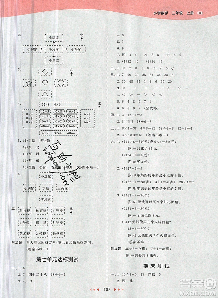 2019年53天天練小學(xué)數(shù)學(xué)二年級(jí)上冊(cè)青島版參考答案