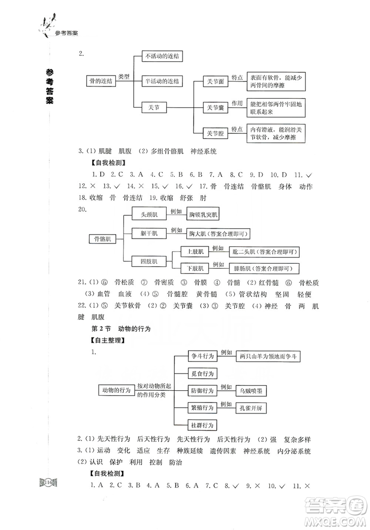 江蘇鳳凰教育出版社2019學(xué)習(xí)與評(píng)價(jià)八年級(jí)生物上冊(cè)蘇教版答案