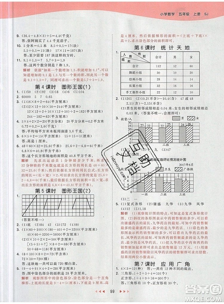 2019年53天天練小學(xué)數(shù)學(xué)五年級上冊蘇教版參考答案