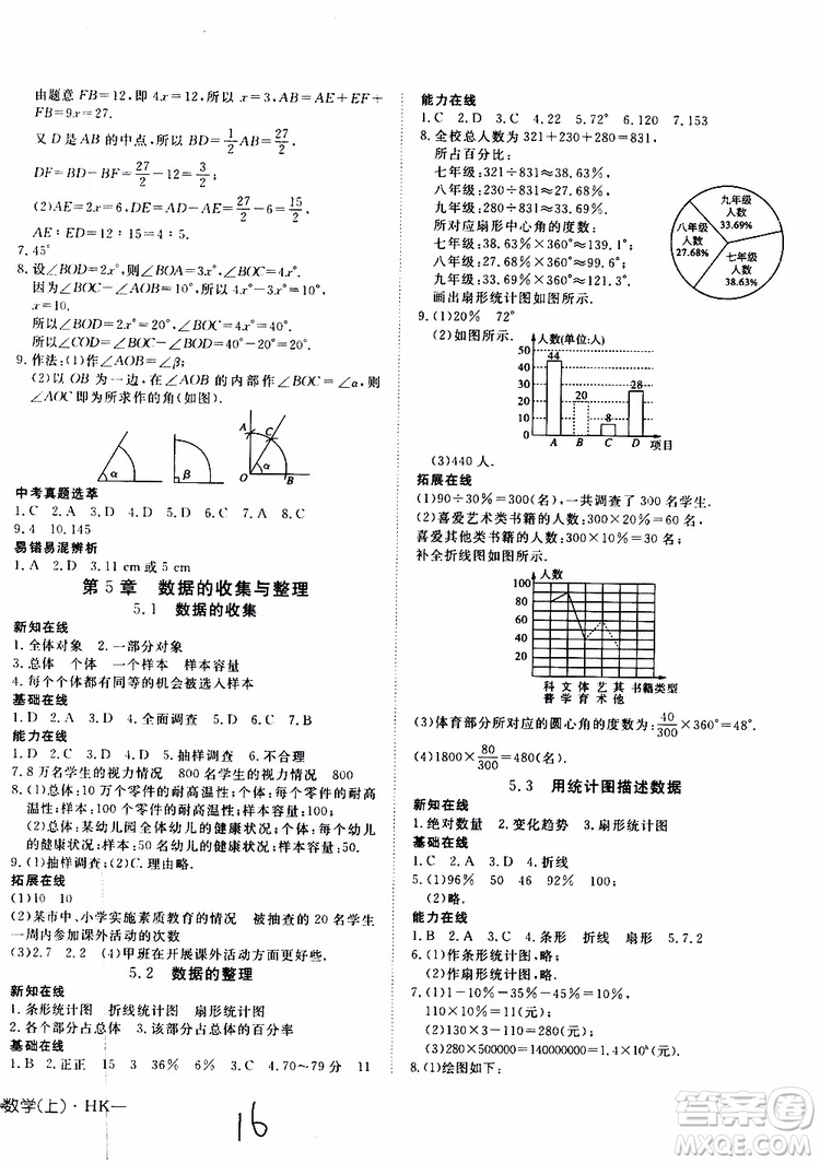 2019年探究在線高效課堂數(shù)學(xué)七年級(jí)上冊(cè)HK滬科版參考答案