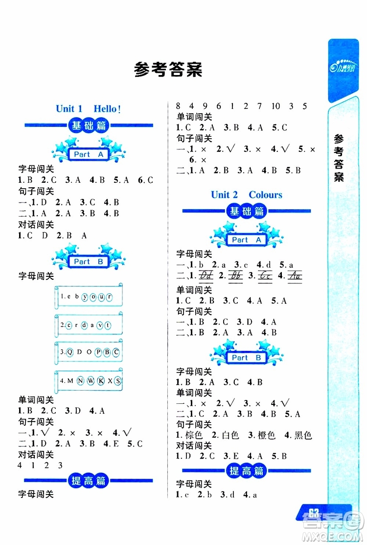 2019年長(zhǎng)江全能學(xué)案英語聽力訓(xùn)練三年級(jí)上冊(cè)人教版參考答案