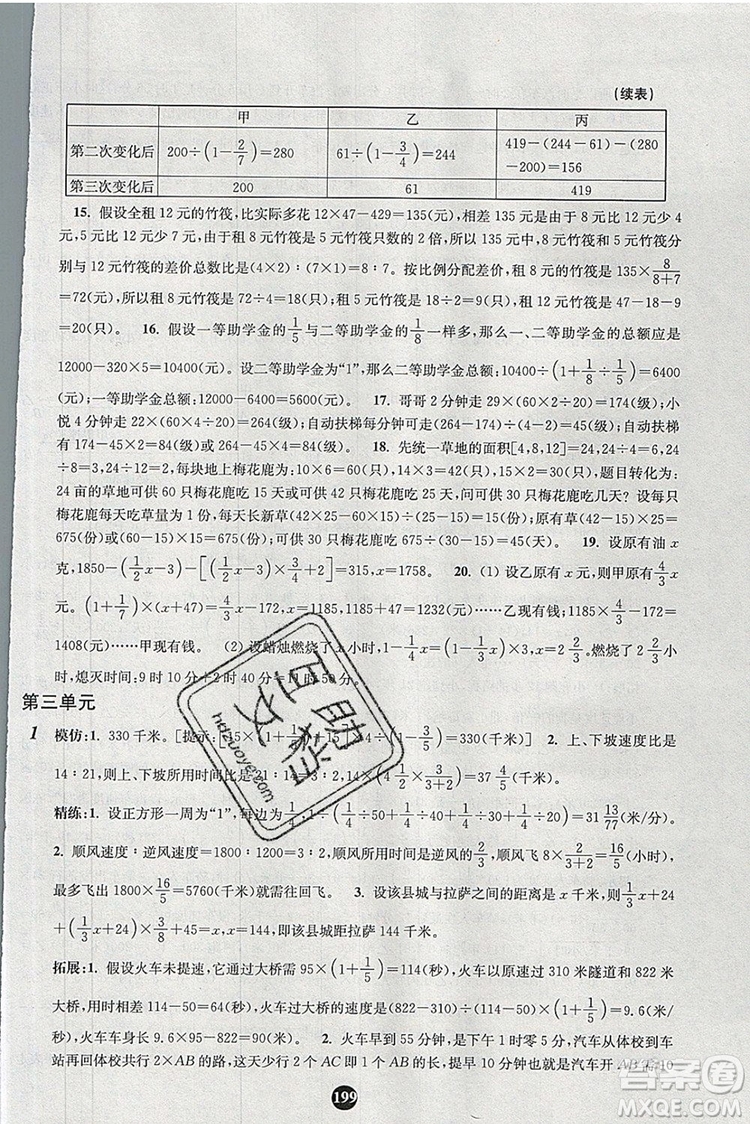 2019年小學(xué)奧數(shù)入門(mén)階梯訓(xùn)練舉一跟二反三拓五六年級(jí)參考答案