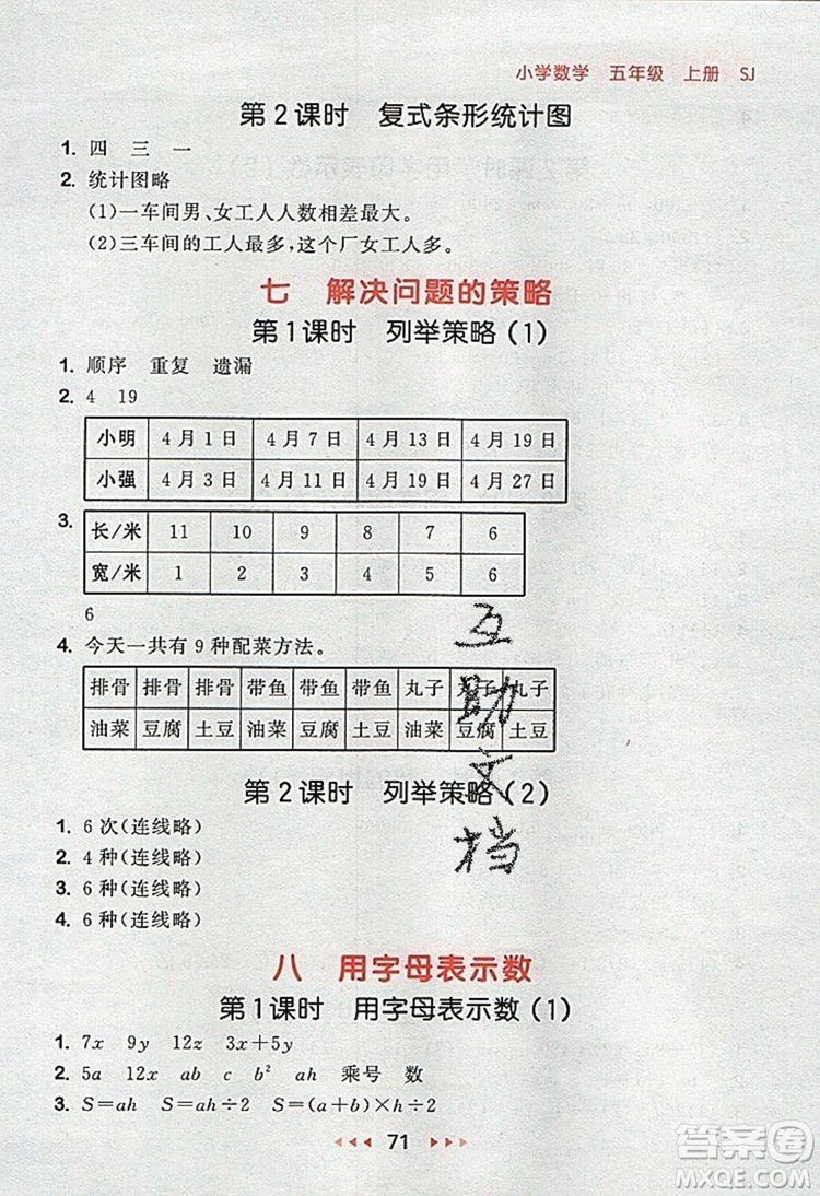 2019年53隨堂測(cè)小學(xué)數(shù)學(xué)五年級(jí)上冊(cè)蘇教版參考答案