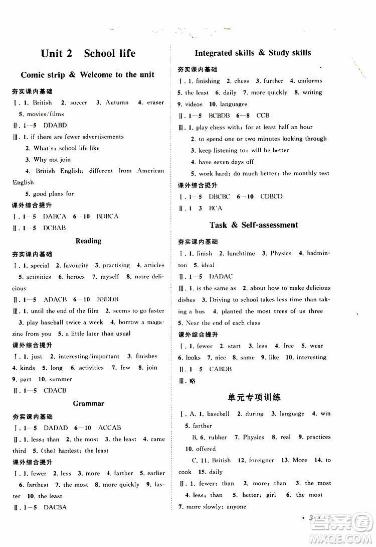 2019年拓展與培優(yōu)英語(yǔ)八年級(jí)上冊(cè)YLNJ譯林牛津版參考答案