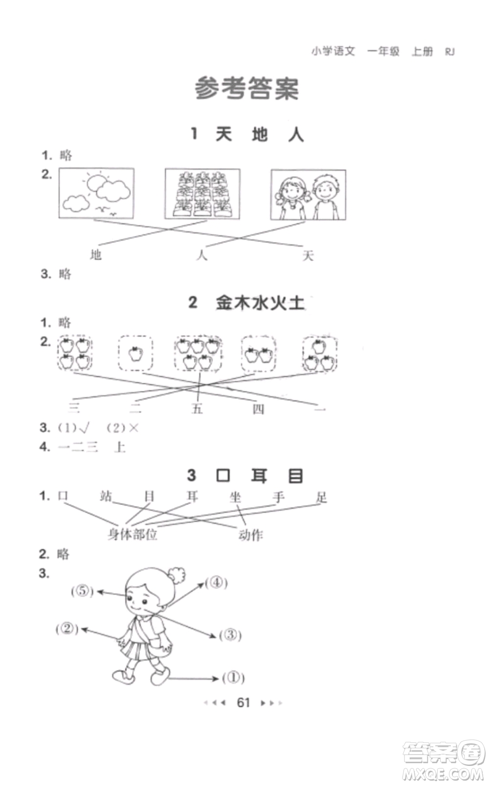 2019年53隨堂測(cè)小學(xué)語(yǔ)文一年級(jí)上冊(cè)人教版參考答案