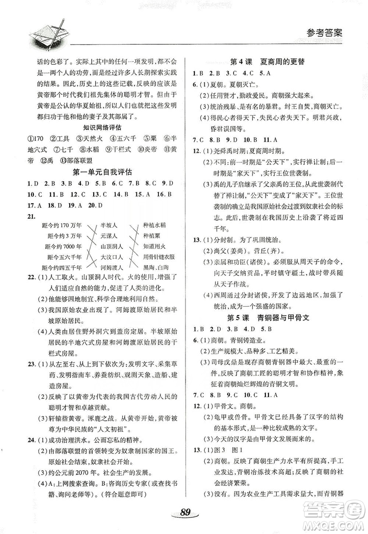 陜西科學(xué)技術(shù)出版社2019新課標(biāo)教材同步導(dǎo)練七年級歷史上冊答案