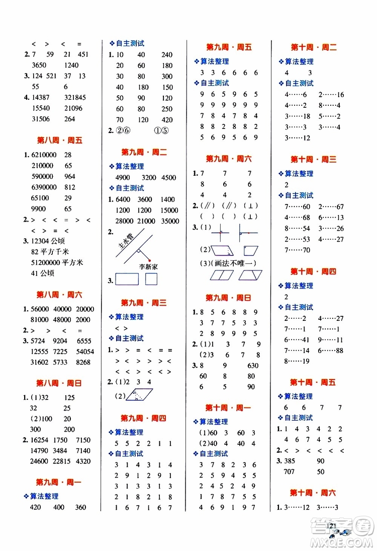 2019年P(guān)ASS綠卡圖書小學(xué)學(xué)霸天天計算四年級上RJ人教版參考答案