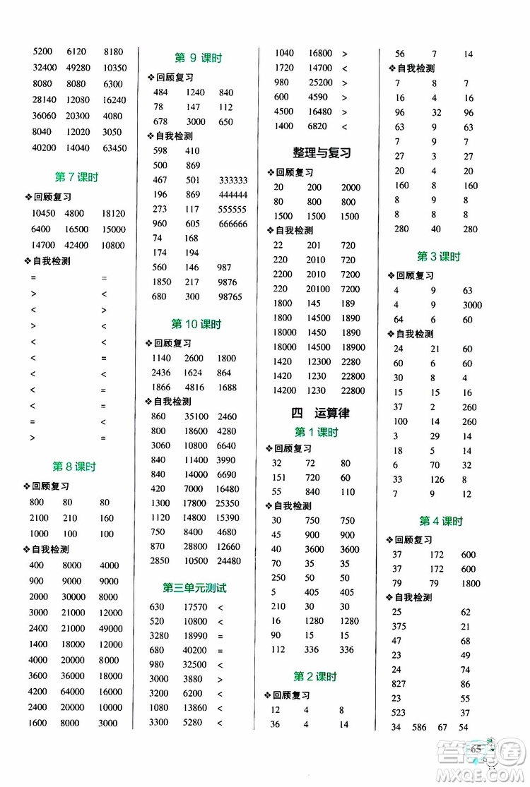 2019年PASS綠卡圖書小學學霸口算四年級上BS北師版參考答案