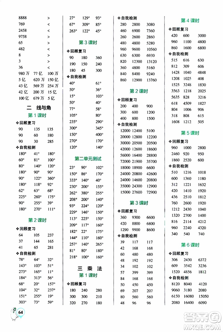 2019年PASS綠卡圖書小學學霸口算四年級上BS北師版參考答案