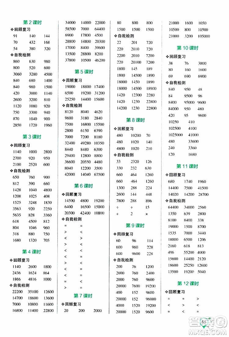 2019年P(guān)ASS綠卡圖書小學(xué)學(xué)霸口算四年級(jí)上RJ人教版參考答案