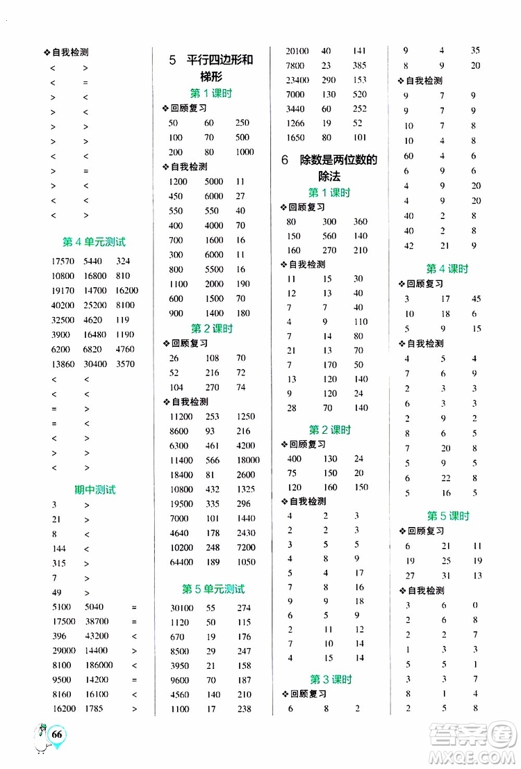 2019年P(guān)ASS綠卡圖書小學(xué)學(xué)霸口算四年級(jí)上RJ人教版參考答案