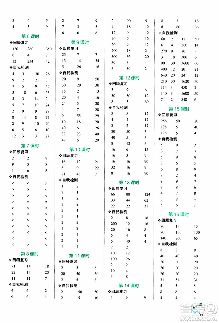 2019年P(guān)ASS綠卡圖書小學(xué)學(xué)霸口算四年級(jí)上RJ人教版參考答案