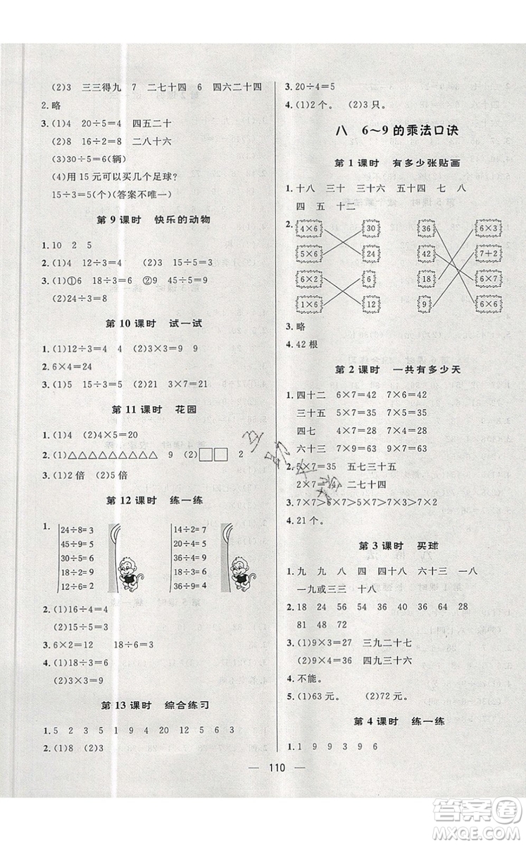 2019年簡(jiǎn)易通小學(xué)同步導(dǎo)學(xué)練二年級(jí)數(shù)學(xué)上冊(cè)北師版參考答案