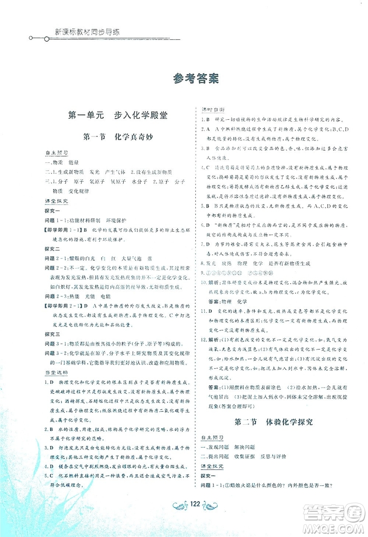 陜西科學(xué)技術(shù)出版社2019新課標(biāo)教材同步導(dǎo)練九年級(jí)化學(xué)上冊(cè)Y版答案