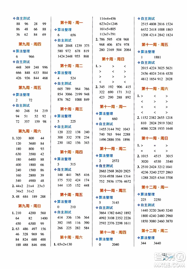 2019年P(guān)ASS綠卡圖書(shū)小學(xué)學(xué)霸天天計(jì)算三年級(jí)上RJ人教版參考答案