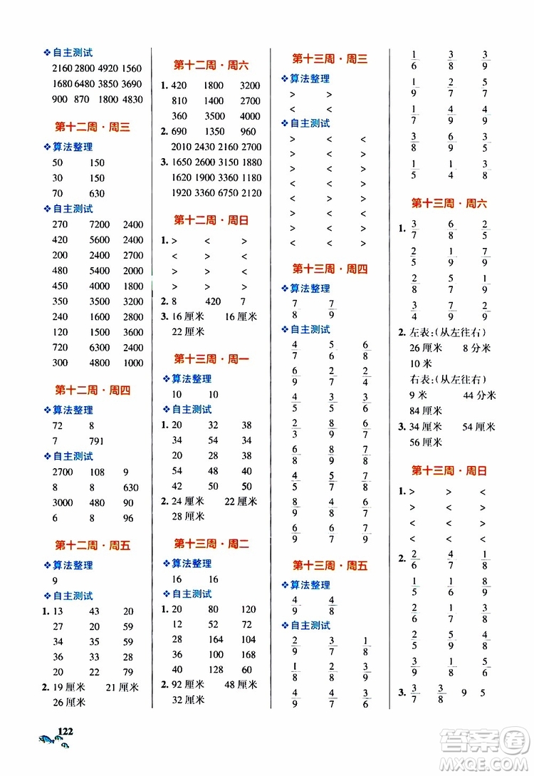 2019年P(guān)ASS綠卡圖書(shū)小學(xué)學(xué)霸天天計(jì)算三年級(jí)上RJ人教版參考答案